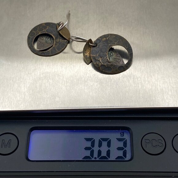 Handcrafted Sterling Silver Brass Copper Dangle Earrings Textured Butterfly Boho - Picture 4 of 8